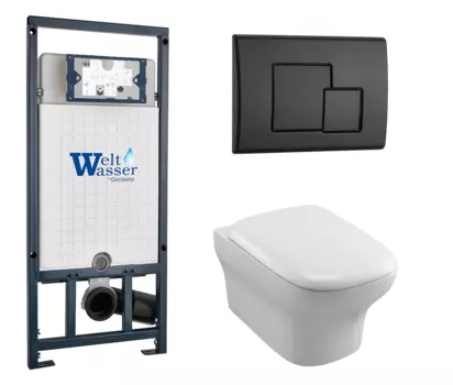 Комплект 3 в 1 инсталляция WeltWasser WW Marberg 507 + Унитаз подвесной Jacob Delafon Vox EDM102-00 с кнопкой черной SE 10000005949 + 10000010239 + EDM102-00 + E20142-00