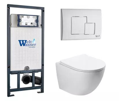 Комплект 3 в 1 инсталляция WeltWasser WW Amberg 507 + Унитаз подвесной SantiLine SL-5005 с кнопкой белой SE 10000005949 + 10000010237 + SL-5005