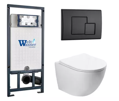 Комплект 3 в 1 инсталляция WeltWasser WW Amberg 507 + Унитаз подвесной SantiLine SL-5005 с кнопкой черной SE 10000005949 + 10000010239 + SL-5005