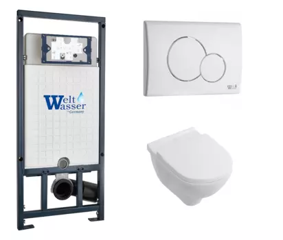 Комплект 3 в 1 инсталляция WeltWasser WW Marberg 507 + Унитаз подвесной Villeroy & Boch O Novo Directflush с кнопкой белой RD 10000005949 + 10000010236 + 5660HR01