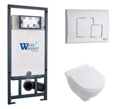 Комплект 3 в 1 инсталляция WeltWasser WW Marberg 507 + Унитаз подвесной Villeroy & Boch O Novo Directflush с кнопкой белой SE 10000005949 + 10000010237 + 5660HR01