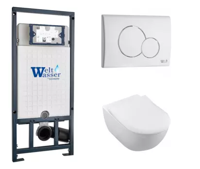 Комплект 3 в 1 инсталляция WeltWasser WW Marberg 507 + Унитаз подвесной Villeroy & Boch Subway 2.0 5614R201 с кнопкой белой RD 10000005949 + 10000010236 + 5614R201