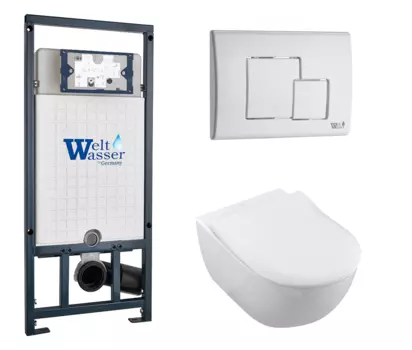 Комплект 3 в 1 инсталляция WeltWasser WW Marberg 507 + Унитаз подвесной Villeroy & Boch Subway 2.0 5614R201 с кнопкой белой SE 10000005949 + 10000010237 + 5614R201