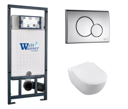 Комплект 3 в 1 инсталляция WeltWasser WW Marberg 507 + Унитаз подвесной Villeroy & Boch Subway 2.0 5614R201 с кнопкой хром RD 10000005949 + 10000005952 + 5614R201