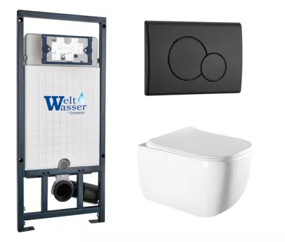 Комплект 3 в 1 инсталляция WeltWasser WW Marberg 507 + Унитаз подвесной Vincea Form VT1-35 с кнопкой черной RD 10000005949 + VT1-35 + 10000010238