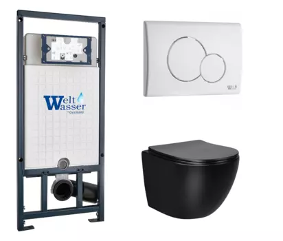 Комплект 3 в 1 инсталляция WeltWasser WW Marberg 507 + Унитаз подвесной Vincea Globo VT1-14MB черный с кнопкой белой RD 10000005949 + 10000010236 + VT1-14MB