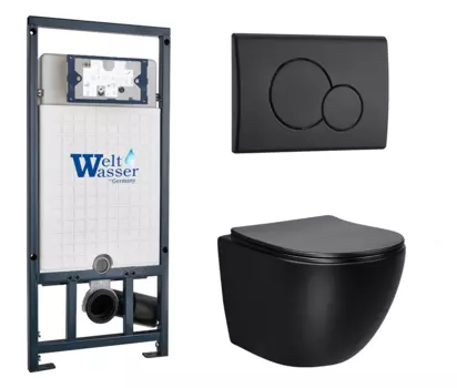 Комплект 3 в 1 инсталляция WeltWasser WW Marberg 507 + Унитаз подвесной Vincea Globo VT1-14MB черный с кнопкой черной RD 10000005949 + 10000010238 + VT1-14MB