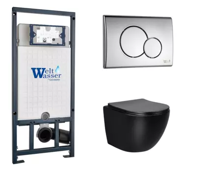 Комплект 3 в 1 инсталляция WeltWasser WW Marberg 507 + Унитаз подвесной Vincea Globo VT1-14MB черный с кнопкой хром RD 10000005949 + 10000005952 + VT1-14MB