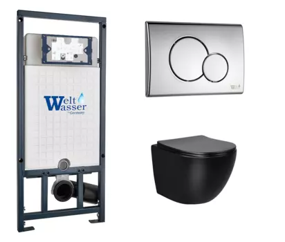 Комплект 3 в 1 инсталляция WeltWasser WW Marberg 507 + Унитаз подвесной Vincea Globo VT1-14SMB черный с кнопкой хром RD 10000005949 + 10000005952 + VT1-14SMB