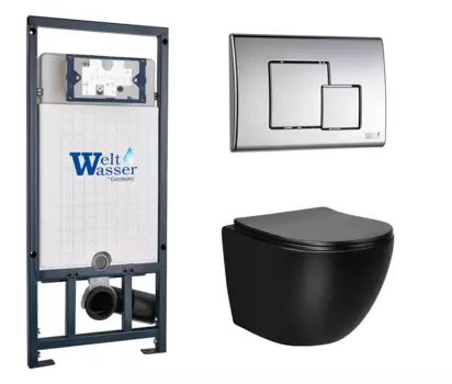 Комплект 3 в 1 инсталляция WeltWasser WW Marberg 507 + Унитаз подвесной Vincea Globo VT1-14SMB черный с кнопкой хром SE 10000005949 + 10000005953 + VT1-14SMB