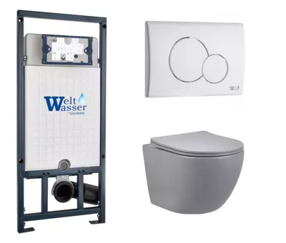 Комплект 3 в 1 инсталляция WeltWasser WW Amberg 507 + Унитаз подвесной Vincea Globo VT1-14SMG серый с кнопкой белой RD 10000005949 + 10000010236 + VT1-14SMG