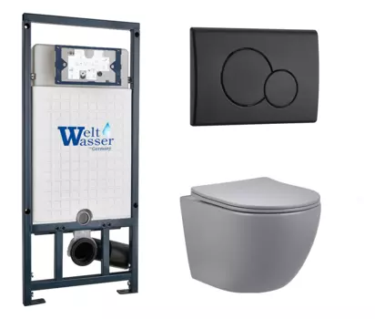 Комплект 3 в 1 инсталляция WeltWasser WW Amberg 507 + Унитаз подвесной Vincea Globo VT1-14SMG серый с кнопкой черной RD 10000005949 + 10000010238 + VT1-14SMG
