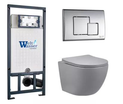 Комплект 3 в 1 инсталляция WeltWasser WW Amberg 507 + Унитаз подвесной Vincea Globo VT1-14SMG серый с кнопкой хром SE 10000005949 + 10000005953 + VT1-14SMG