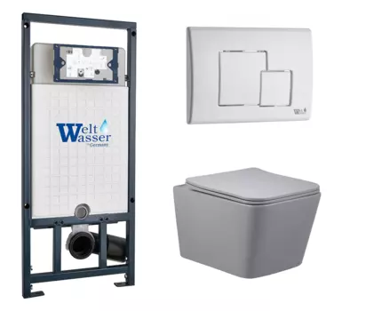 Комплект 3 в 1 инсталляция WeltWasser WW Amberg 507 + Унитаз подвесной Vincea Q-Line VT1-12MG серый с кнопкой белой SE 10000005949 + 10000010237 + VT1-12MG