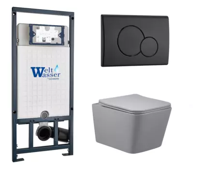 Комплект 3 в 1 инсталляция WeltWasser WW Amberg 507 + Унитаз подвесной Vincea Q-Line VT1-12MG серый с кнопкой черной RD 10000005949 + 10000010238 + VT1-12MG