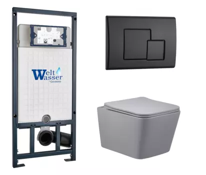Комплект 3 в 1 инсталляция WeltWasser WW Amberg 507 + Унитаз подвесной Vincea Q-Line VT1-12MG серый с кнопкой черной SE 10000005949 + 10000010239 + VT1-12MG