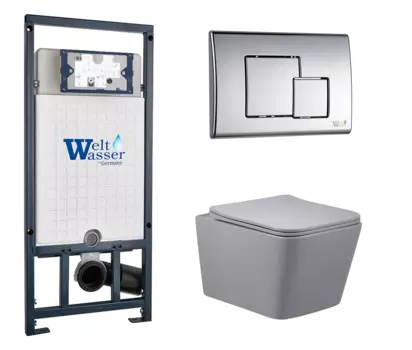 Комплект 3 в 1 инсталляция WeltWasser WW Amberg 507 + Унитаз подвесной Vincea Q-Line VT1-12MG серый с кнопкой хром SE 10000005949 + 10000005953 + VT1-12MG