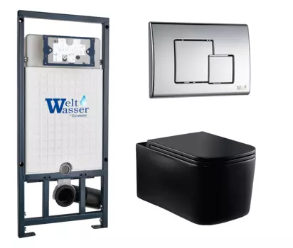 Комплект 3 в 1 инсталляция WeltWasser WW Marberg 507 + Унитаз подвесной Vincea Ultra Rimless VT1-32MB черный с кнопкой хром SE 10000005949 + 10000005953 + VT1-32MB