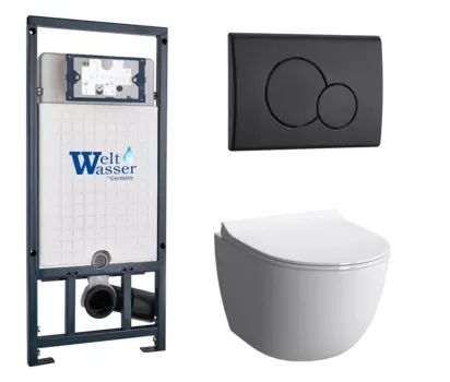 Комплект 3 в 1 инсталляция WeltWasser WW Marberg 507 + Унитаз подвесной VitrA Sento 7748В003-0075 с кнопкой черной RD 10000005949 + 10000010238 + 7748B003-0075 + 130-003-009