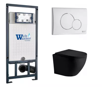 Комплект 3 в 1 инсталляция WeltWasser WW Marberg 507 + Унитаз подвесной Weltwasser WW Merzbach 043 MT-BL черный с кнопкой белой RD 10000005949 + 10000010236 + 10000008255