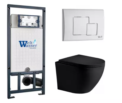 Комплект 3 в 1 инсталляция WeltWasser WW Marberg 507 + Унитаз подвесной Weltwasser WW Merzbach 043 MT-BL черный с кнопкой белой SE 10000005949 + 10000010237 + 10000008255