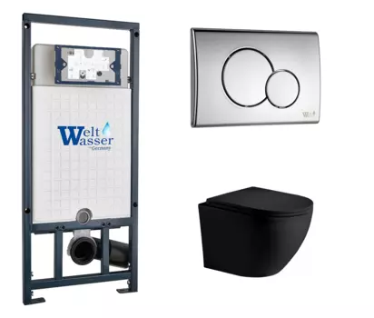 Комплект 3 в 1 инсталляция WeltWasser WW Marberg 507 + Унитаз подвесной Weltwasser WW Merzbach 043 MT-BL черный с кнопкой хром RD 10000005949 + 10000005952 + 10000008255