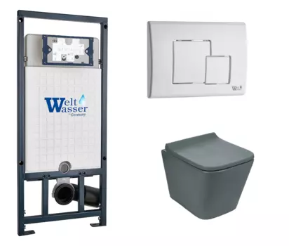 Комплект 3 в 1 инсталляция WeltWasser WW Marberg 507 + Унитаз подвесной Weltwasser WW SK Gelbach 041 MT-GR серый с кнопкой белой SE 10000005949 + 10000010237 + 10000003749