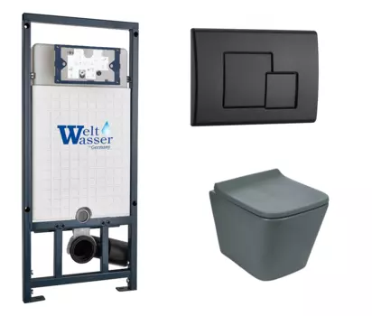 Комплект 3 в 1 инсталляция WeltWasser WW Marberg 507 + Унитаз подвесной Weltwasser WW SK Gelbach 041 MT-GR серый с кнопкой черной SE 10000005949 + 10000010239 + 10000003749
