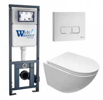 Комплект 3 в 1 инсталляция WeltWasser WW Marberg 410 10000005948 + Подвесной безободковый унитаз Cerutti Spa Sella aria CT9529 Tornado + кнопка белая глянцевая SE