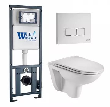 Комплект 3 в 1 инсталляция WeltWasser WW Marberg 410 10000005948 + Подвесной унитаз WeltWasser Baarbach 004 GL-WT + кнопка белая глянцевая SE
