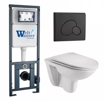 Комплект 3 в 1 инсталляция WeltWasser WW Marberg 410 10000005948 + Подвесной унитаз WeltWasser Baarbach 004 GL-WT + кнопка черная матовая RD 10000010356_