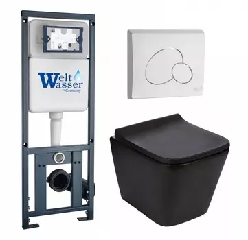 Комплект 3 в 1 инсталляция WeltWasser WW Marberg 410 10000005948 + Подвесной унитаз WeltWasser Gelbach 041 MT-BL + кнопка белая глянцевая RD