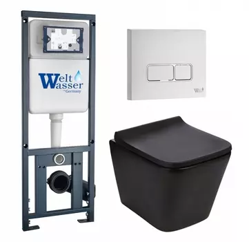 Комплект 3 в 1 инсталляция WeltWasser WW Marberg 410 10000005948 + Подвесной унитаз WeltWasser Gelbach 041 MT-BL + кнопка белая глянцевая SE