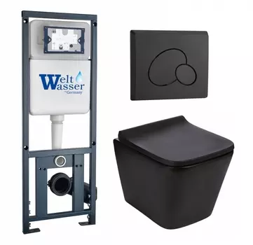 Комплект 3 в 1 инсталляция WeltWasser WW Marberg 410 10000005948 + Подвесной унитаз WeltWasser Gelbach 041 MT-BL + кнопка черная матовая RD 10000010540_