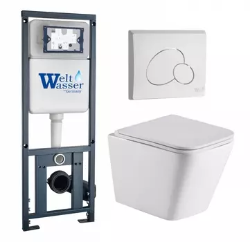 Комплект 3 в 1 инсталляция WeltWasser WW Marberg 410 10000005948 + Подвесной унитаз WeltWasser Gelbach 043 GL-WT + кнопка белая глянцевая RD
