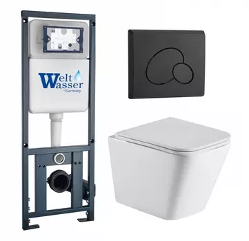 Комплект 3 в 1 инсталляция WeltWasser WW Marberg 410 10000005948 + Подвесной унитаз WeltWasser Gelbach 043 GL-WT + кнопка черная матовая RD 10000011873_