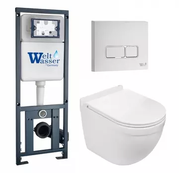 Комплект 3 в 1 инсталляция WeltWasser WW Marberg 410 10000005948 + Подвесной унитаз WeltWasser Heimbach 043 GL-WT + кнопка белая глянцевая SE 10000010671_