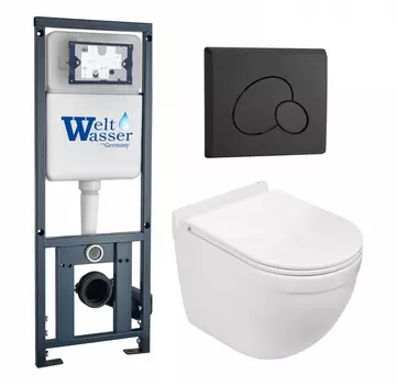 Комплект 3 в 1 инсталляция WeltWasser WW Marberg 410 10000005948 + Подвесной унитаз WeltWasser Heimbach 043 GL-WT + кнопка черная матовая RD 10000010669_