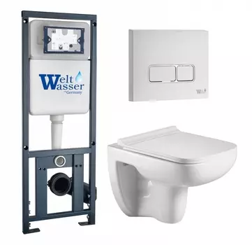 Комплект 3 в 1 инсталляция WeltWasser WW Marberg 410 10000005948 + Подвесной унитаз WeltWasser Kehlbach 004 GL-WT + кнопка белая глянцевая SE 10000010730_