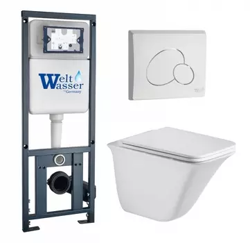 Комплект 3 в 1 инсталляция WeltWasser WW Marberg 410 10000005948 + Подвесной унитаз WeltWasser Rotbach 004 GL-WT + кнопка белая глянцевая RD