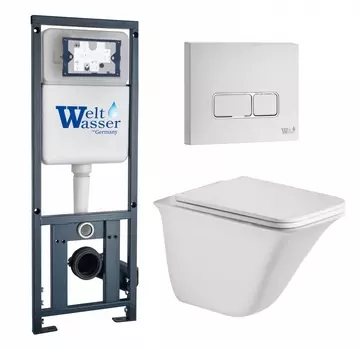 Комплект 3 в 1 инсталляция WeltWasser WW Marberg 410 10000005948 + Подвесной унитаз WeltWasser Rotbach 004 GL-WT + кнопка белая глянцевая SE