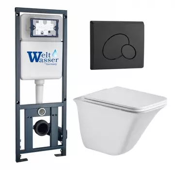 Комплект 3 в 1 инсталляция WeltWasser WW Marberg 410 10000005948 + Подвесной унитаз WeltWasser Rotbach 004 GL-WT + кнопка черная матовая RD 10000010975_