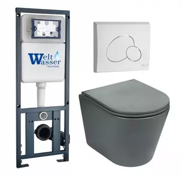 Комплект 3 в 1 инсталляция WeltWasser WW Marberg 410 10000005948 + Подвесной унитаз WeltWasser Salzbach 043 MT-GR + кнопка белая глянцевая RD