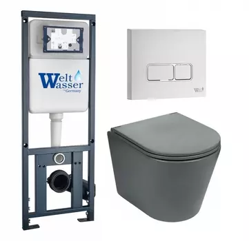 Комплект 3 в 1 инсталляция WeltWasser WW Marberg 410 10000005948 + Подвесной унитаз WeltWasser Salzbach 043 MT-GR + кнопка белая глянцевая SE 10000011000_