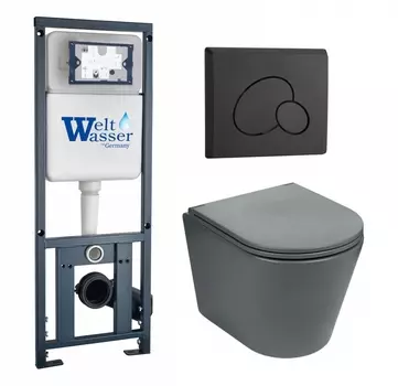 Комплект 3 в 1 инсталляция WeltWasser WW Marberg 410 10000005948 + Подвесной унитаз WeltWasser Salzbach 043 MT-GR + кнопка черная матовая RD 10000010999_