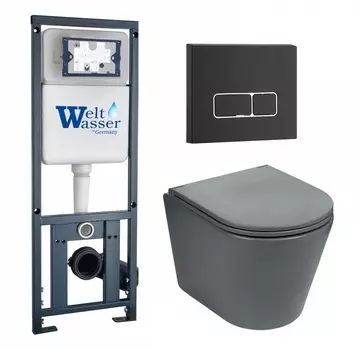 Комплект 3 в 1 инсталляция WeltWasser WW Marberg 410 10000005948 + Подвесной унитаз WeltWasser Salzbach 043 MT-GR + кнопка черная матовая SE 10000011001_