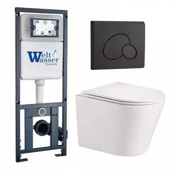 Комплект 3 в 1 инсталляция WeltWasser WW Marberg 410 10000005948 + Подвесной унитаз WeltWasser Salzbach 043 GL-WT + кнопка черная матовая RD 10000011035_