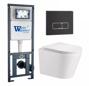 Комплект 3 в 1 инсталляция WeltWasser WW Marberg 410 10000005948 + Подвесной унитаз WeltWasser Salzbach 043 GL-WT + кнопка черная матовая SE 10000011512_