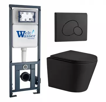 Комплект 3 в 1 инсталляция WeltWasser WW Marberg 410 10000005948 + Подвесной унитаз WeltWasser Salzbach 043 MT-BL + кнопка черная матовая RD 10000011075_