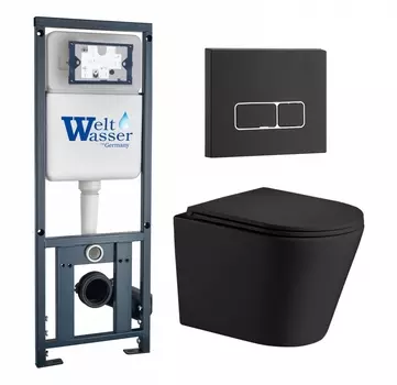 Комплект 3 в 1 инсталляция WeltWasser WW Marberg 410 10000005948 + Подвесной унитаз WeltWasser Salzbach 043 MT-BL + кнопка черная матовая SE 10000011078_